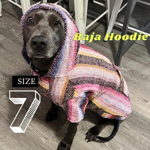 Handwoven Baja Dog Poncho: Mexican Hoodie, Size 7
