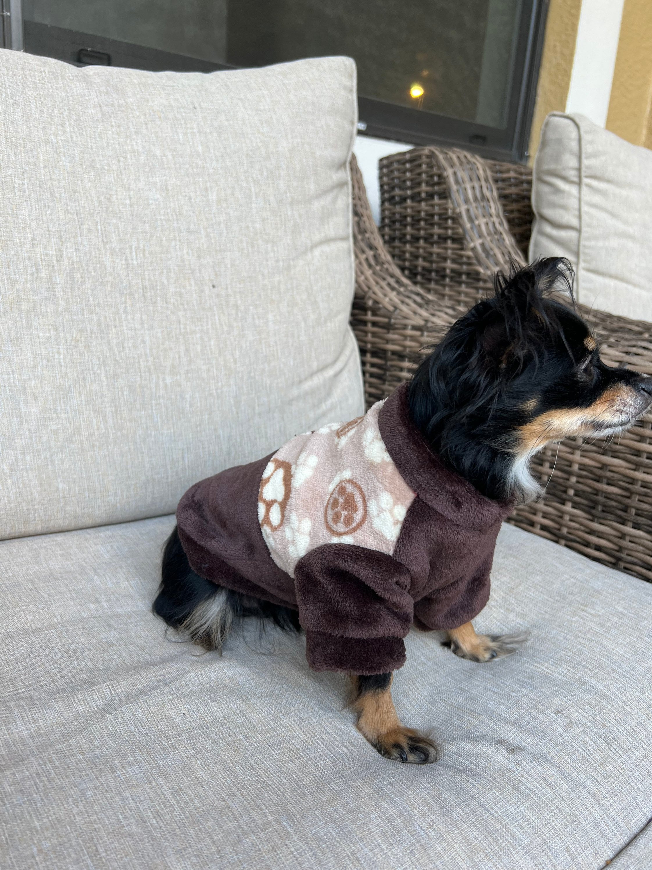 Brown Dog Sweater Soft Paw Print Cozy Pet Outfit