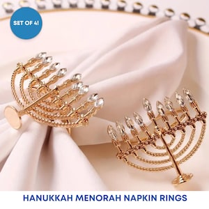 Set of 4 Menorah Hanukkah Napkin Rings, Hanukkah Hostess Gift, Festival of Lights, Hanukkah Decorations, Festival of Lights