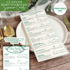 Printable Personalized Rosh Hashanah Simanim Cards, Rosh Hashana Dinner, Rosh Hashanah Prayers, Jewish New Year Blessings