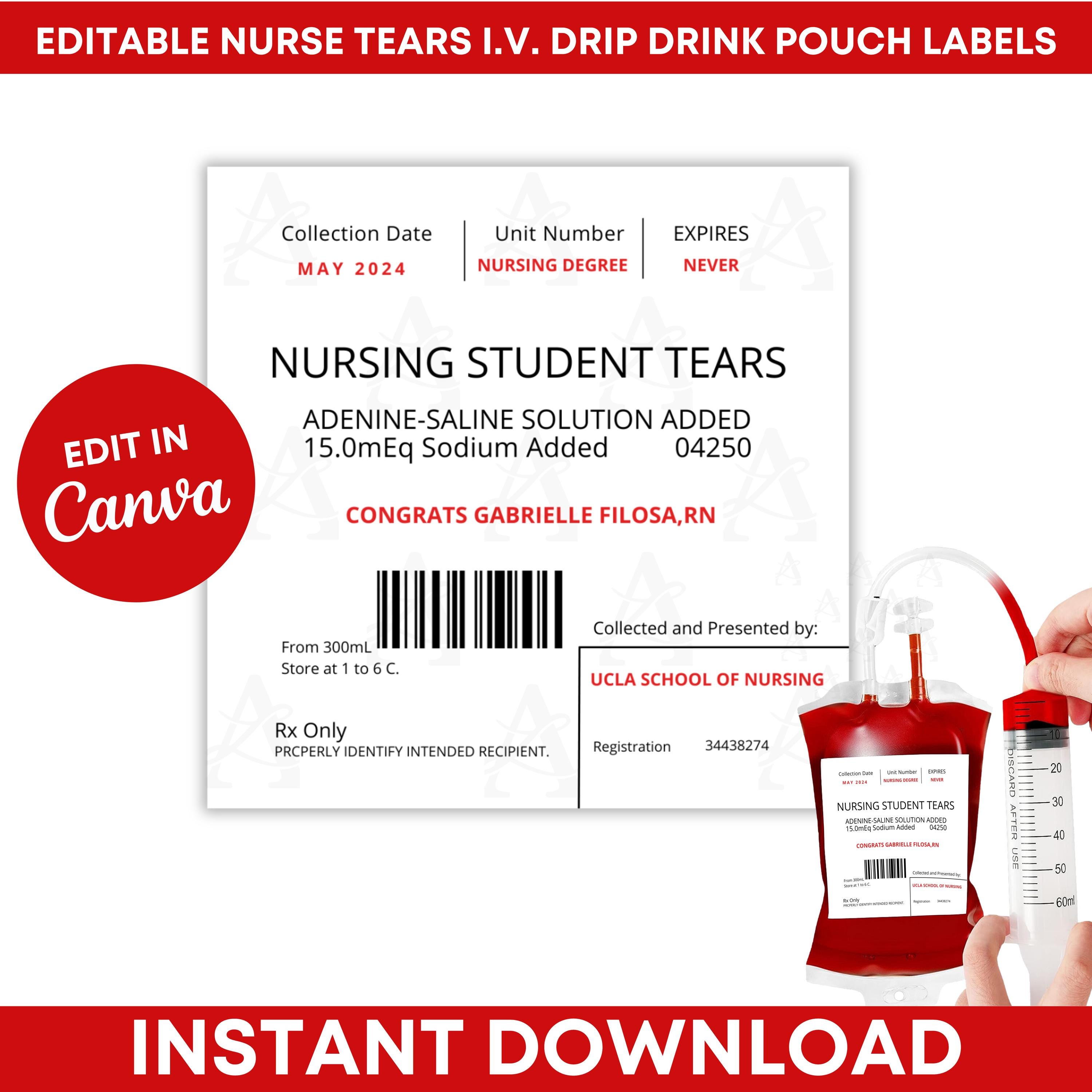 Editable I.V. Drip Drink Pouch Label, Instant Download I.V. Drink Bag Label, Medicine Label Template, Fake Prescription Label Template