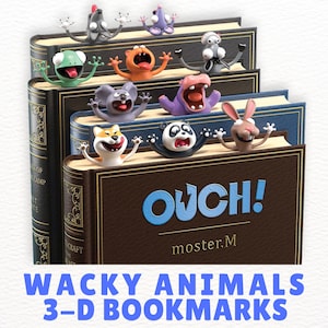 3D Cartoon Animal Bookmarks, 3D Wacky Animal Bookmarks, Funny Animal Bookmarks, Funny Cartoon Bookmarks,  Reading Fun, Toys for boys