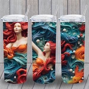 3D Mermaid, Mermaids, 3D Realistic, 20 oz Skinny Tumbler Sublimation Design, Straight Tumbler Wrap, Instant Digital Download PNG
