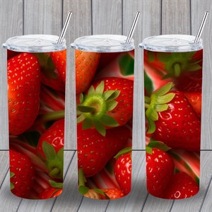 3D Strawberries, Fruit, 20 oz Skinny Tumbler Sublimation Design, Straight Tumbler Wrap, Instant Digital Download PNG