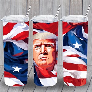 3D Trump, American Flag, President, 20 oz Skinny Tumbler Sublimation Design, Straight Tumbler Wrap, Instant Digital Download PNG
