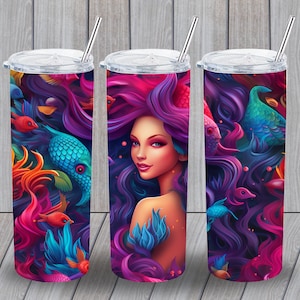 3D Mermaid, Mermaids, 3D Realistic, 20 oz Skinny Tumbler Sublimation Design, Straight Tumbler Wrap, Instant Digital Download PNG
