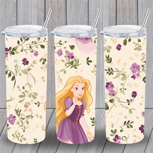 3D Rapunzel, Disney, Disney Princess, 20 oz Skinny Becher Sublimation Design, gerader Becher Wrap, sofortiger digitaler Download PNG