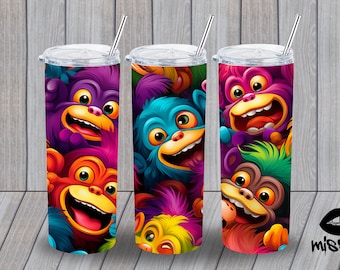 3D Monkeys, Monkey, Cartoon, 3D Realistic, 20 oz Skinny Tumbler Sublimation Design, Straight Tumbler Wrap, Instant Digital Download PNG