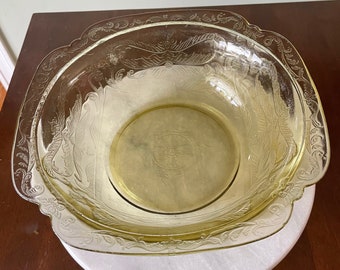Vintage Yellow/Green Federal Glass Madrid Pattern Bowl