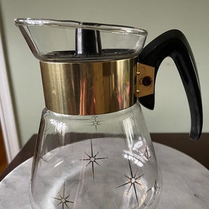 Vintage Corning Coffee Pot / Urn With Gold Atomic Starburst Design