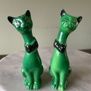 Salière et poivrière MCM Green Cats vintage - Fabriquées au Japon