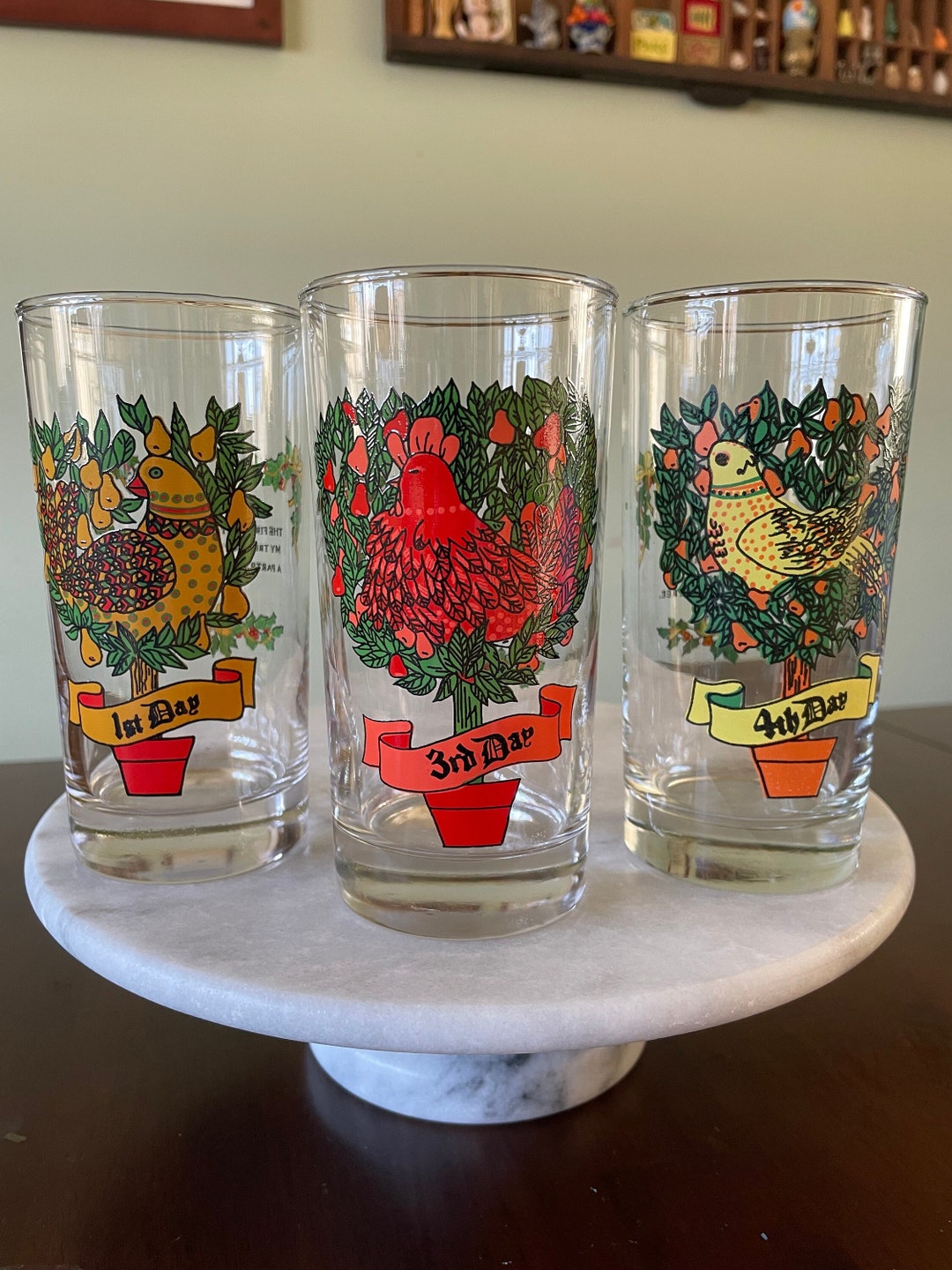 COMPLETE SET 12 Days of Christmas Glasses by American Glass, Barware,  Cocktail Glasses, Highball Glasses, Eggnog 