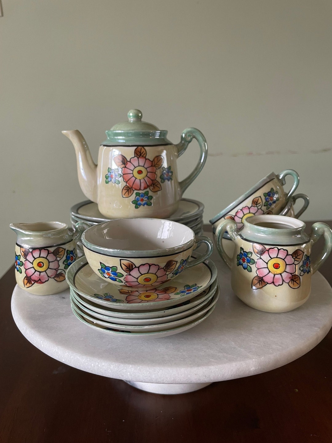 Vintage Lusterware Children's Floral Tea Set Made in Etsy