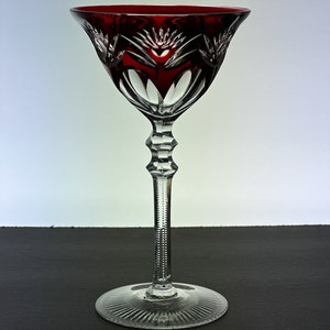 Vintage European Art Deco Ruby Red Cut to Clear Crystal Stemware Wine Glass