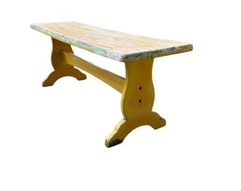 Vintage Trestle-Style Country Farmhouse Bench Storied Patina