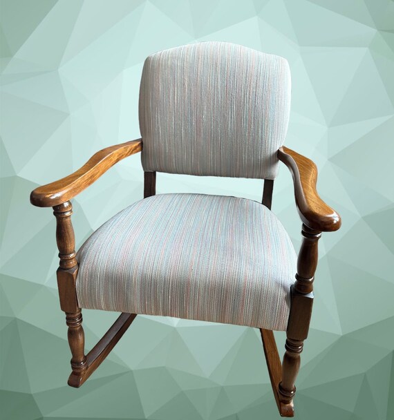 Vintage Childrens Upholstered Wood Rocking Chair Etsy