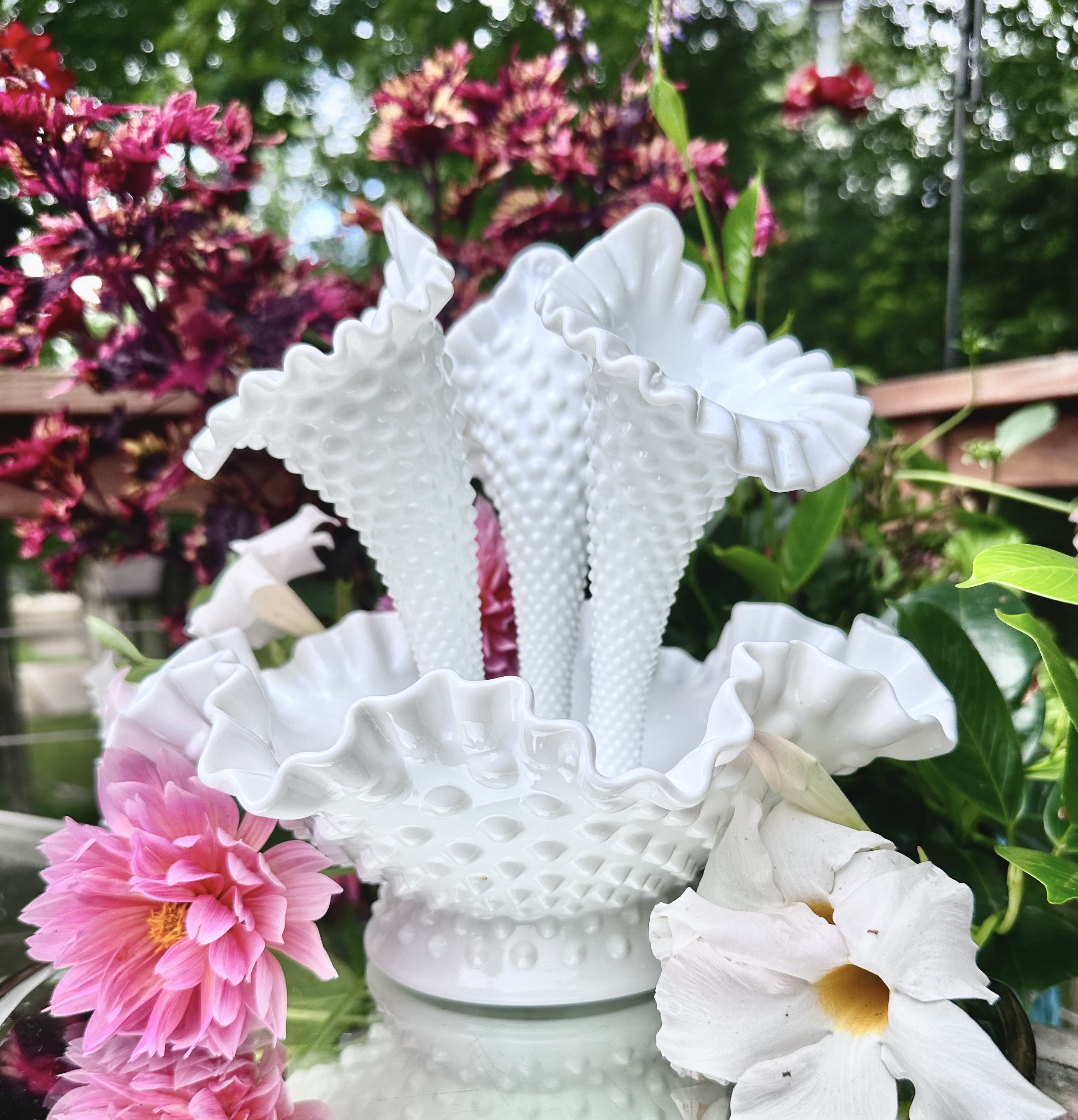 Mid 20th Century Vintage Fenton Milk Glass Hobnail Epergne - Etsy