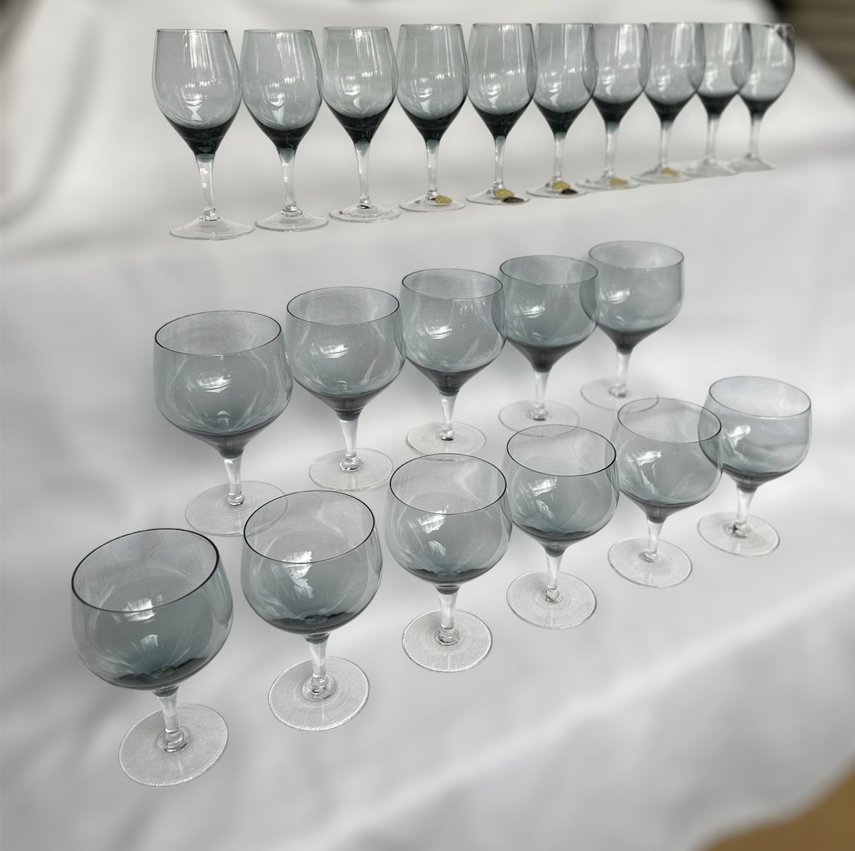Royal Moselle Hand Blown Crystal Glasses Set (21)  Mid Century Austrian  Smoke Blue - Etsy