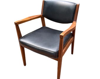 Vintage Alma Desk Co. Mid-Century Modern Walnut & Black Vinyl Armchair *Local Pick Up Only
