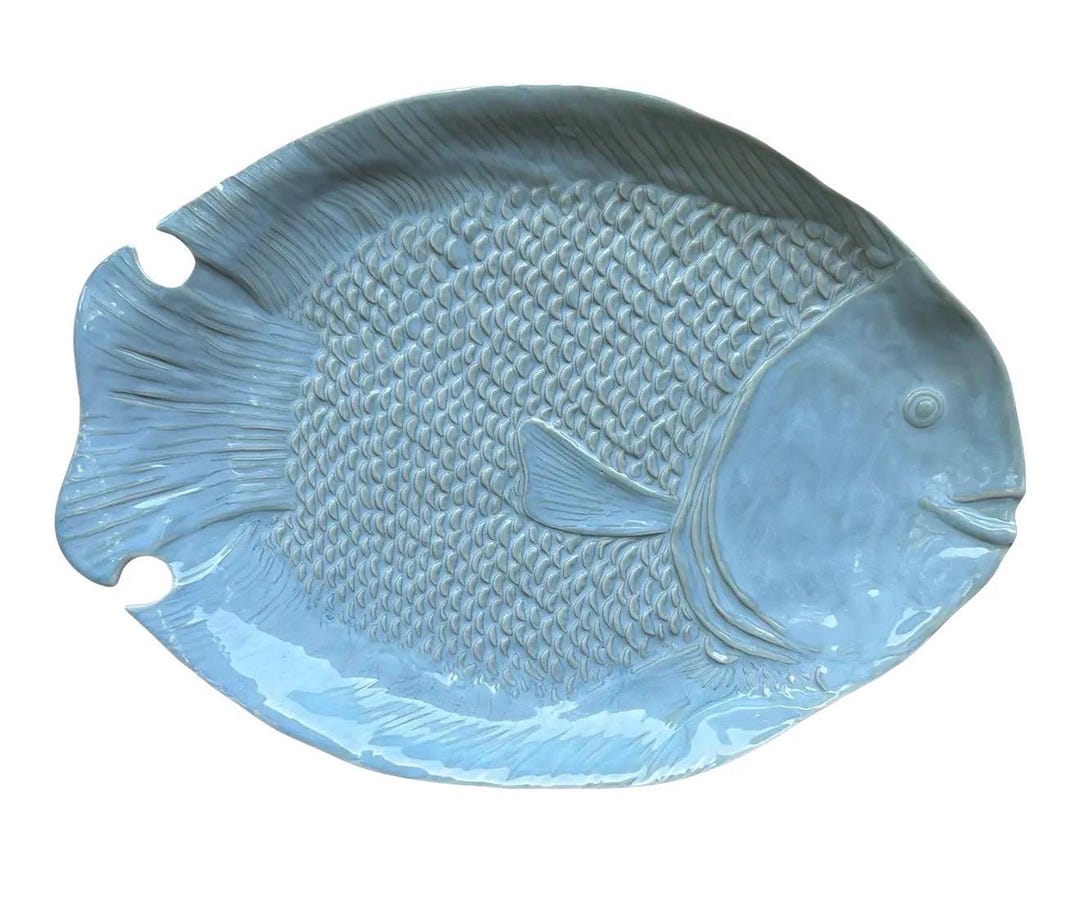 Late 20th Century Pottery Barn Large Blue Fish Platter - Etsy