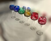 1960s Nachtmann Traube Bohemian Cut-To-Clear Multi-Colored Crystal Wine Glasses- Set of 6