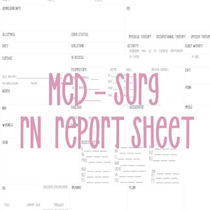 Med Surg RN Report Sheet | Medical Surgical Nursing Report Sheet | Tele Report Sheet | Digital Download