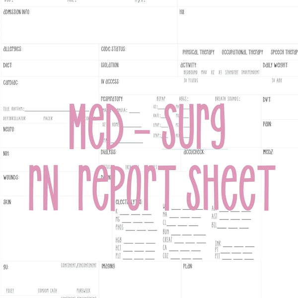 Surgical Nurse Report Sheet - Etsy