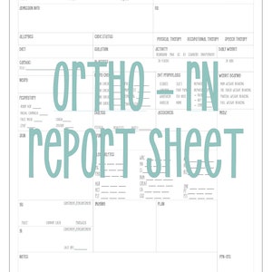 Ortho RN Report Sheet | Orthopedics Report Sheet | Digital RN Report Sheet | Digital Download