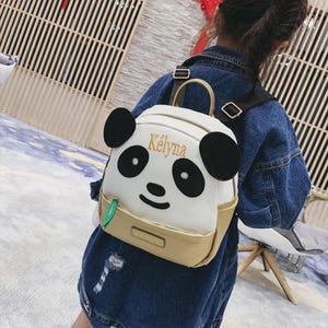 Sac à dos personnalisé panda sac d'école maternelle dessin animé panda sac nom brodé mignon PU mode cadeau sac