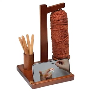 Porta hilo para crochet Hilador de madera para crochet Porta ovillos de madera Hilador portátil magnético para crochet