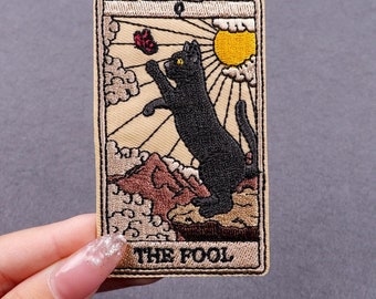 Tarot The Fool - Iron-On Animal Tarot Patches Moon Sun Star Emperor Empress Lovers Wheel of Fortune, DIY Embroidery Applique for Clothing