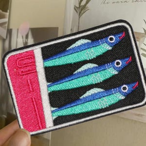 Sardines Tin Embroidered Patch Iron-On Sew-On Badge for Clothing Cap Bag Jacket DIY Gift Funny Patch with Hot Adhesive