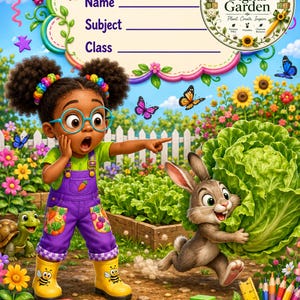 Ruby Rabbit Notizbuch-Titelbild zum Ausdrucken (PNG) | Kids Garden Giggles | Sofortiger digitaler Download