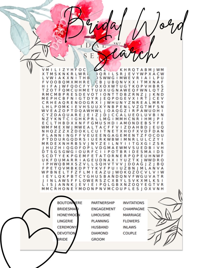 Bridal Word Search Game, Word Search Puzzle, Bridal Shower Games ...