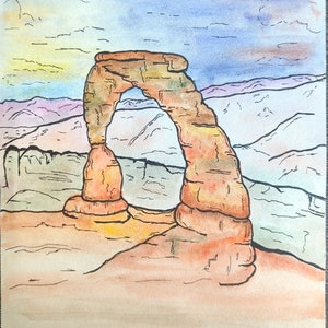 Utah Arches Fall Painting Watercolor; Original and Print; Landscape