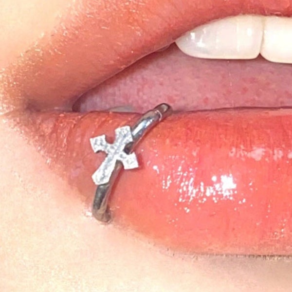 Punk Cross Horseshoe Lip Ring, Cool Silver Cross Horseshoe Labret Ring, Labret Ring,Lip Piercing,,Titanium Steel Lip Ring,Nose Ring,Ear Ring