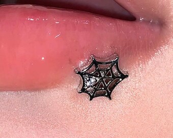 Punk Spider Web Labret Studs, Cool Spider Web Lip Ring, Punk Lip/Nose/Ear Stud, Ear Bone Stud, Titanium Steel Lip Stud, Lip Piercing