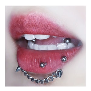 Gothic Rivet Labial Chain, Cyberpunk Punk Lip Stud, Double Devil Horns Lip Studs, Cool Silver Chain Lip Piercing, Gift For Friend