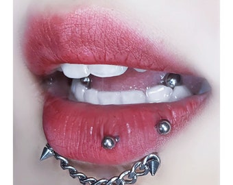 Gothic Rivet Labial Chain, Cyberpunk Punk Lip Stud, Double Devil Horns Lip Studs, Cool Silver Chain Lip Piercing, Gift For Friend