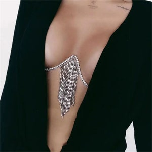 Bling Rhinestone Tassels Chest Bracket, Diamond Tassel Bra Chain, Beach Bikini Swimwear Chest Bracket, Bling Silver Chest Chain, Bra Bracket