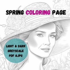 Spring Grayscale Coloring Page |  Light Dark Greyscale Portrait Illustration Easter Downloadable PDF & JPG Coloring Page for Stress Relief