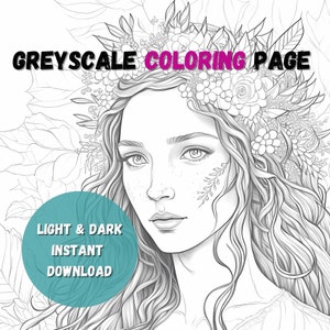 Midsummer Greyscale Coloring Page Anxiety Stress Relief  Portrait Adult  Premium Grayscale Colouring Printable PDF Instant Download Flowers