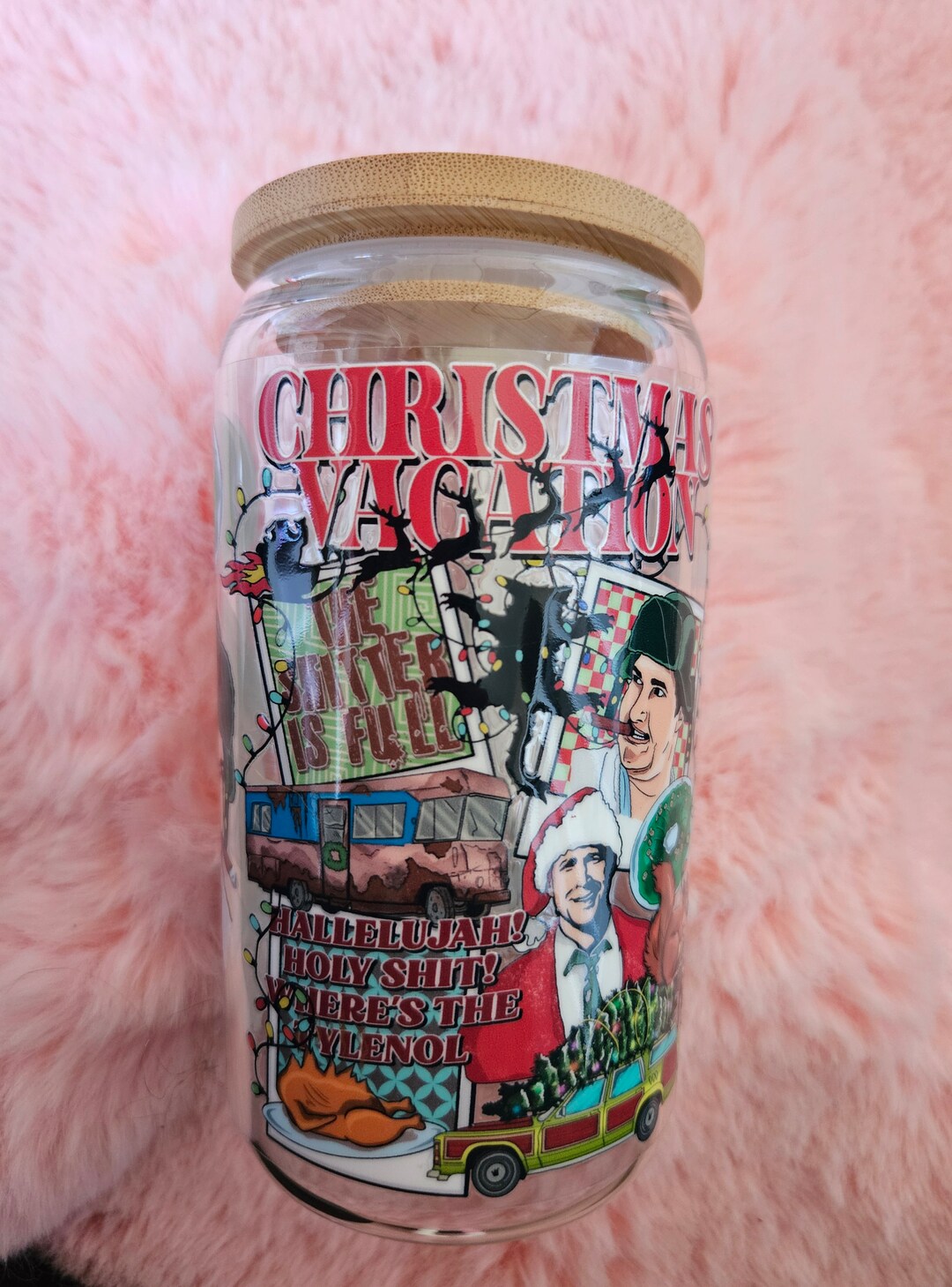 Christmas Vacation Glass Tumbler With Bamboo Lid and Glass Straw - Etsy
