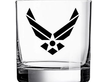 Vaso de whisky personalizado de la Fuerza Aérea: regalo de jubilación militar grabado