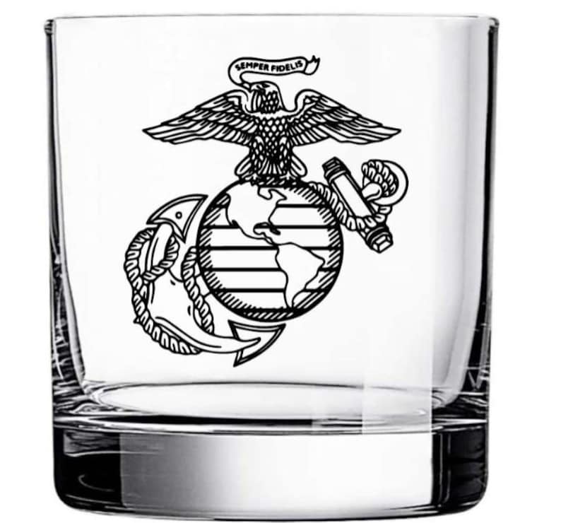 Personalized Marine Corps Whiskey Glass | Engraved Eagle, Globe ...