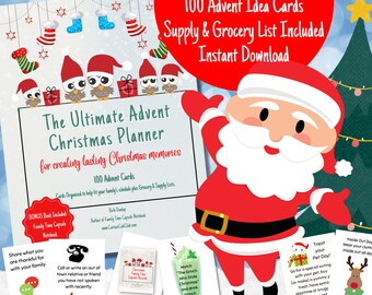 El último planificador navideño de Adviento-100 ideas para el calendario de Adviento-Actividad imprimible de Navidad-Calendario de Adviento para niños-Descarga instantánea-Juego