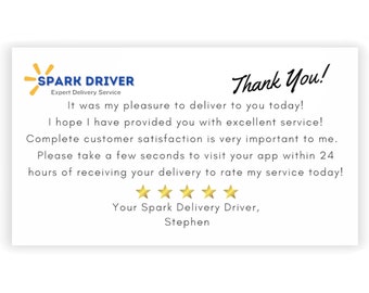 Spark Driver Customized Thank You Business Cards - Spark Driver Expert Delivery Service