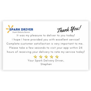 Spark Driver bedankkaartjes op maat - Spark Driver deskundige bezorgservice