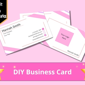 Pink Business Card Template, Canva Template, Custom Business Card, Instant Download, Printable Business Card