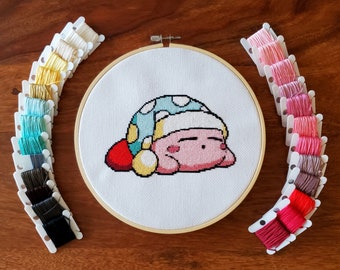 Sleepy Kirby Cross Stitch Pattern, Video Game Cross Stitch Pattern